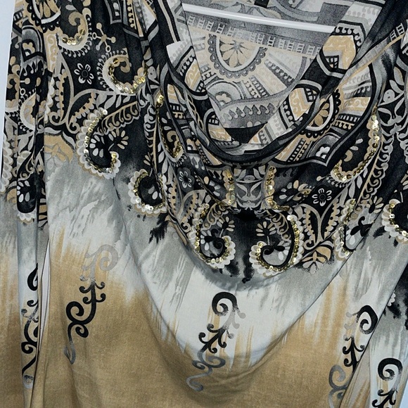 ⭐ Y2K V.O. Jeans Cowl Neck Sequined Boho Print Top – Size Small ⭐ - Picture 2 of 3